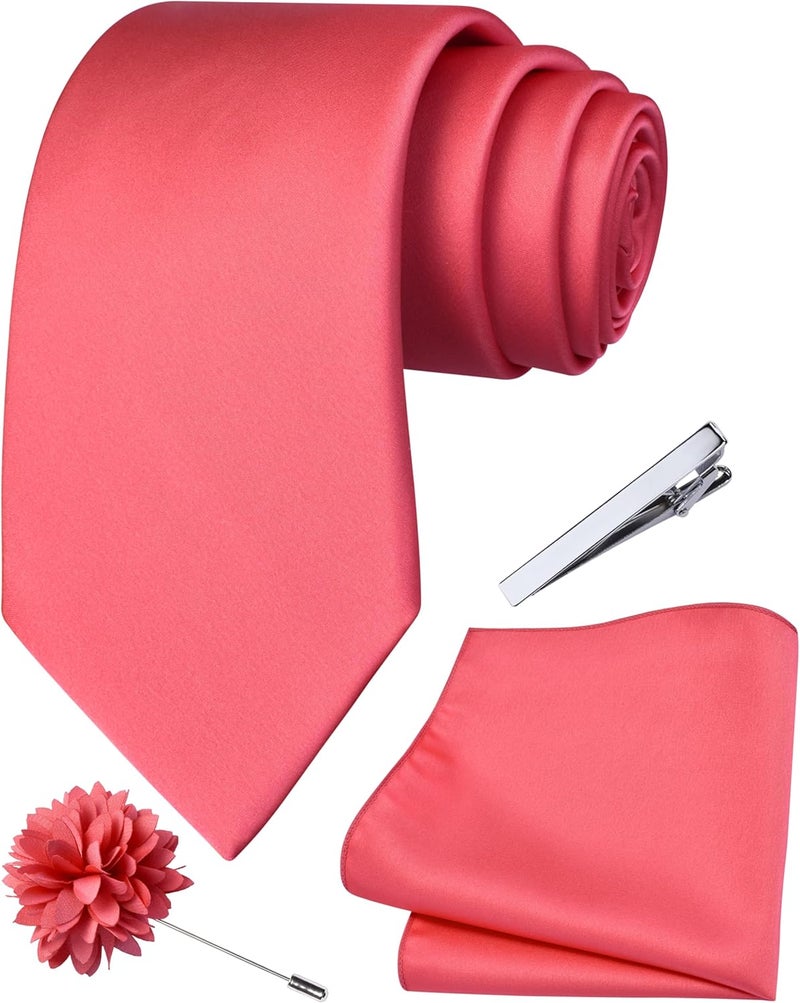 Branduce 3.15"（8cm） Mens Tie and Lapel Pin Solid Necktie Handkerchief Tie Clip Set for Men - Image 1
